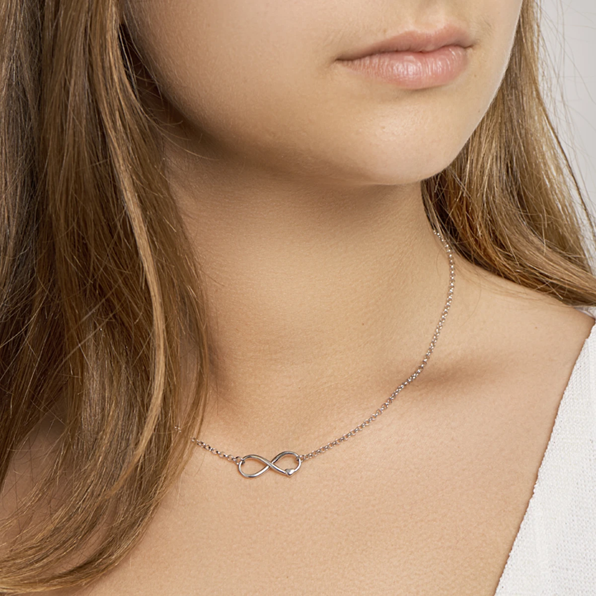 collier infinity en hart 40 + 4 cm zilver gerhodineerd