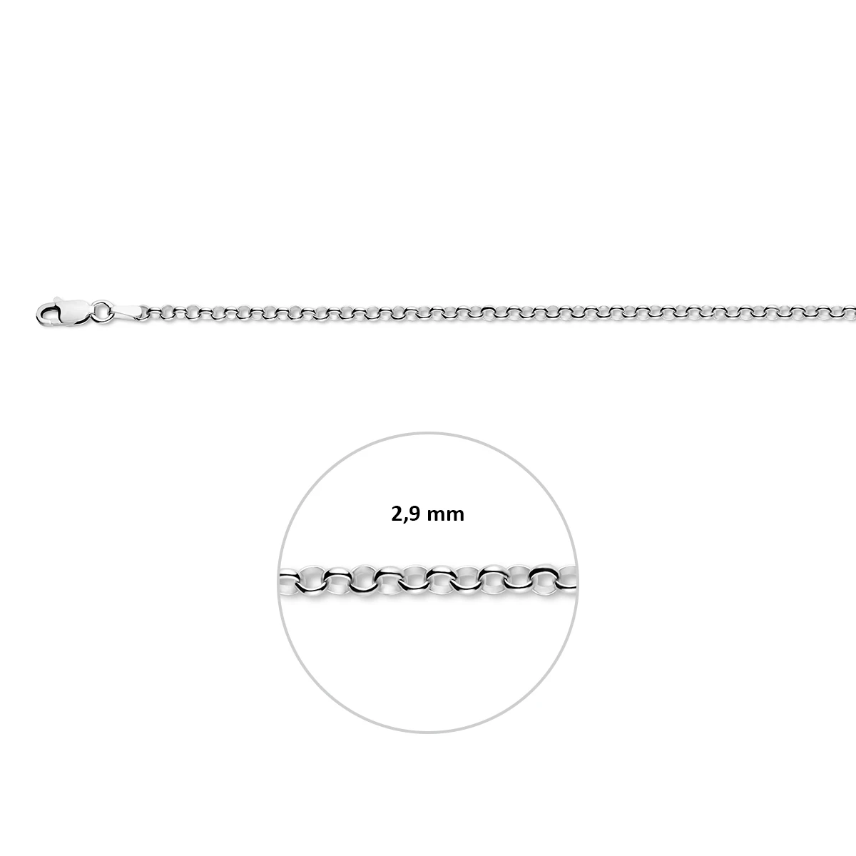 collier jasseron 3,0 mm 80 cm zilver gerhodineerd