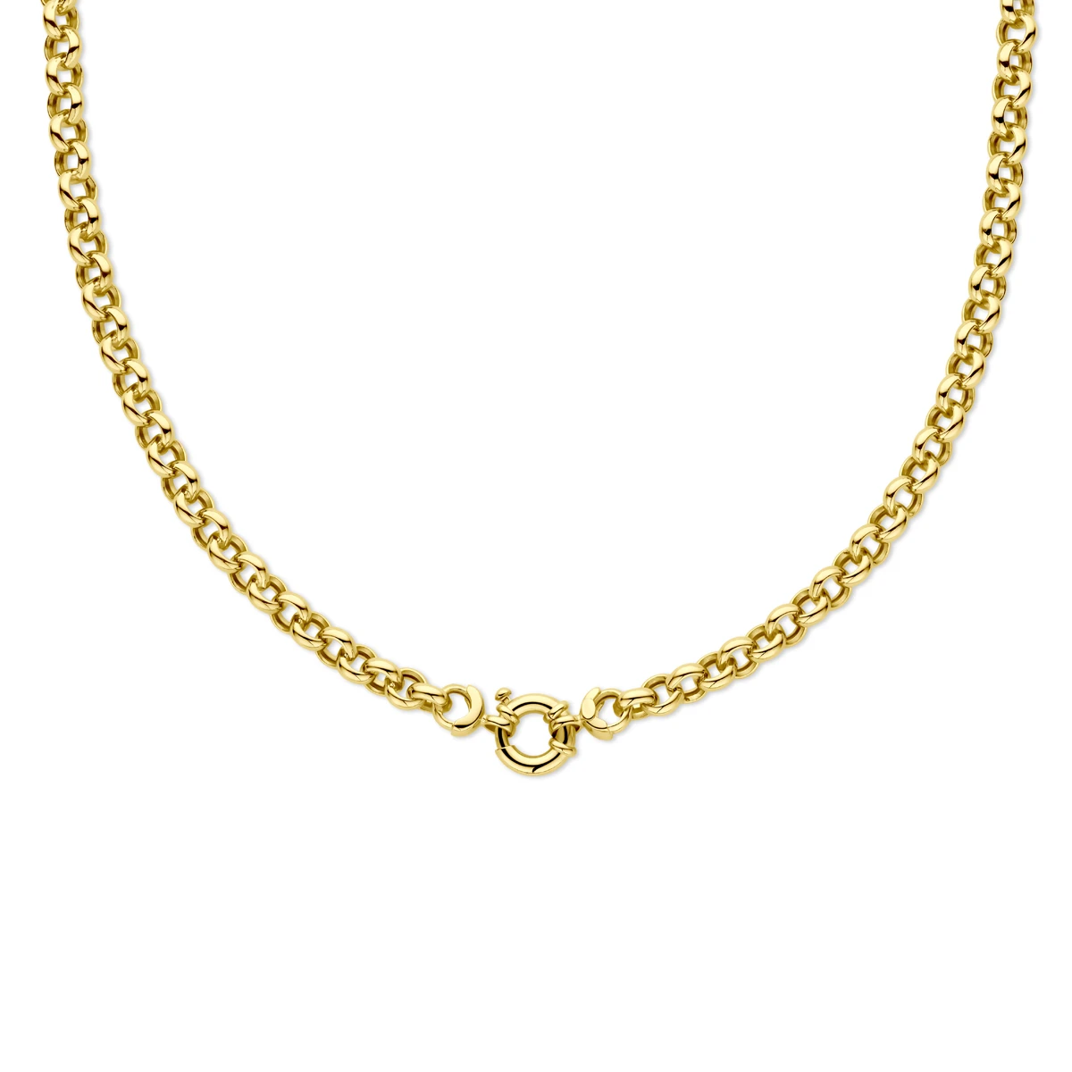 collier jasseron 6,5 mm 45 cm met groot veerslot 14K geelgoud