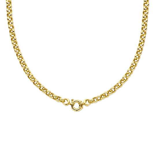 collier jasseron 6,5 mm 45 cm met groot veerslot 14K geelgoud