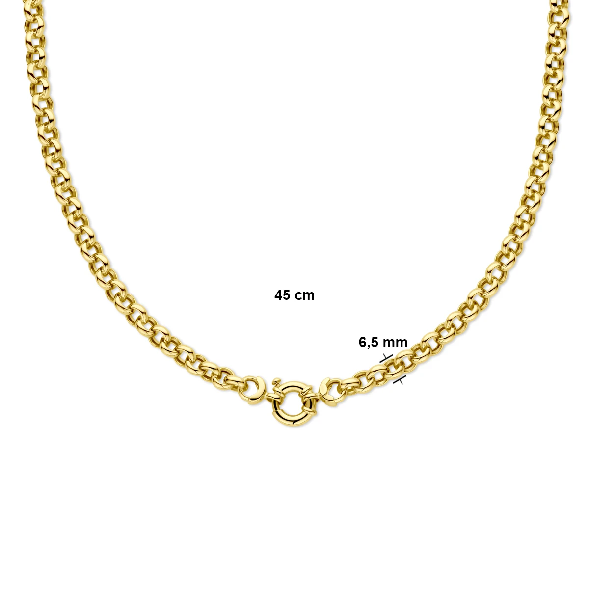 collier jasseron 6,5 mm 45 cm met groot veerslot 14K geelgoud