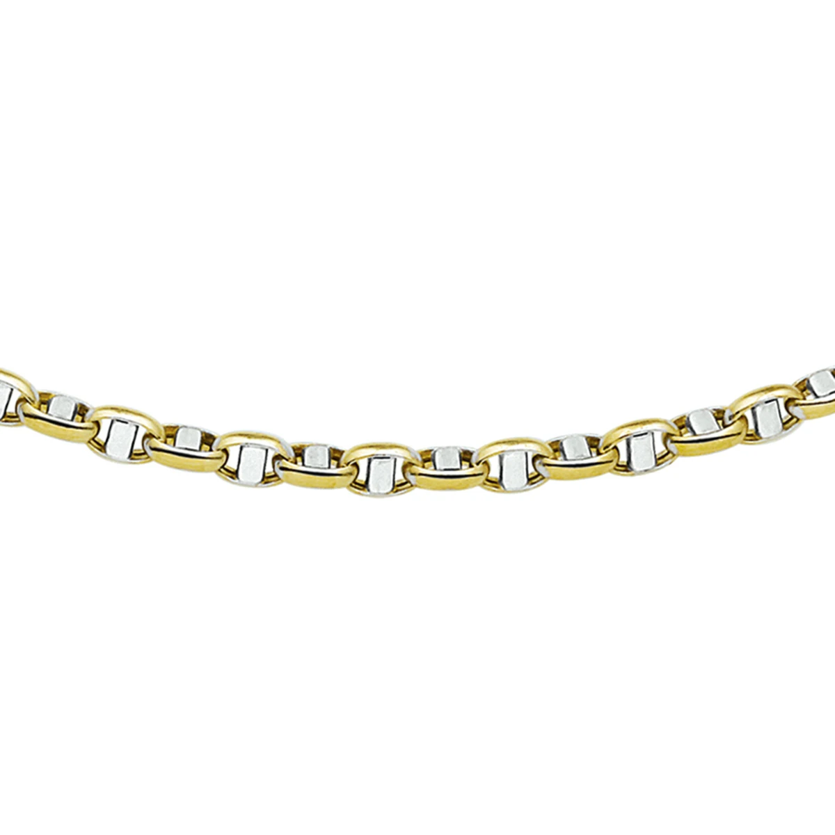 collier jasseron ovaal met balkje 3,5 mm 45 cm 14K bicolor goud geel/wit