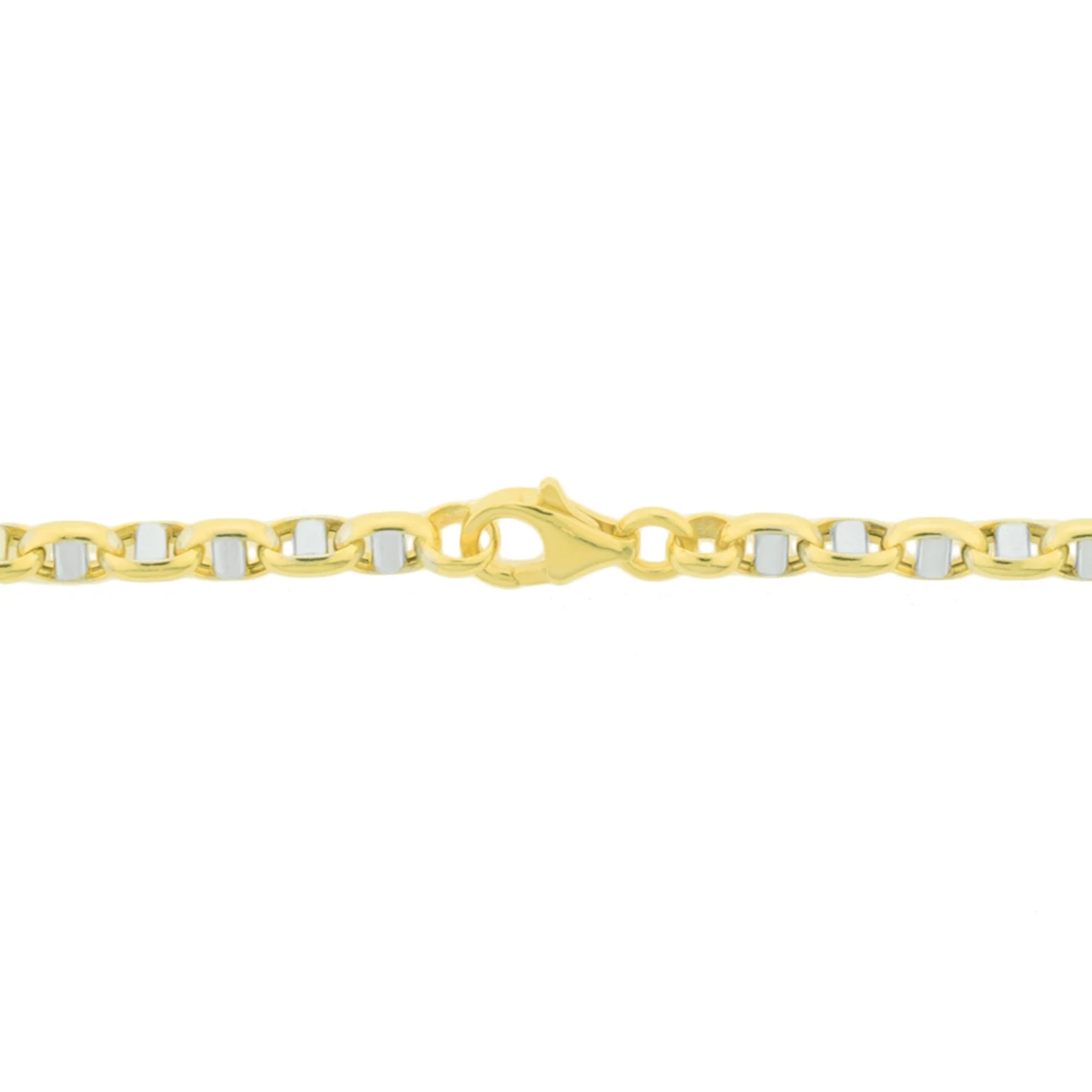 collier jasseron ovaal met balkje 3,5 mm 45 cm 14K bicolor goud geel/wit