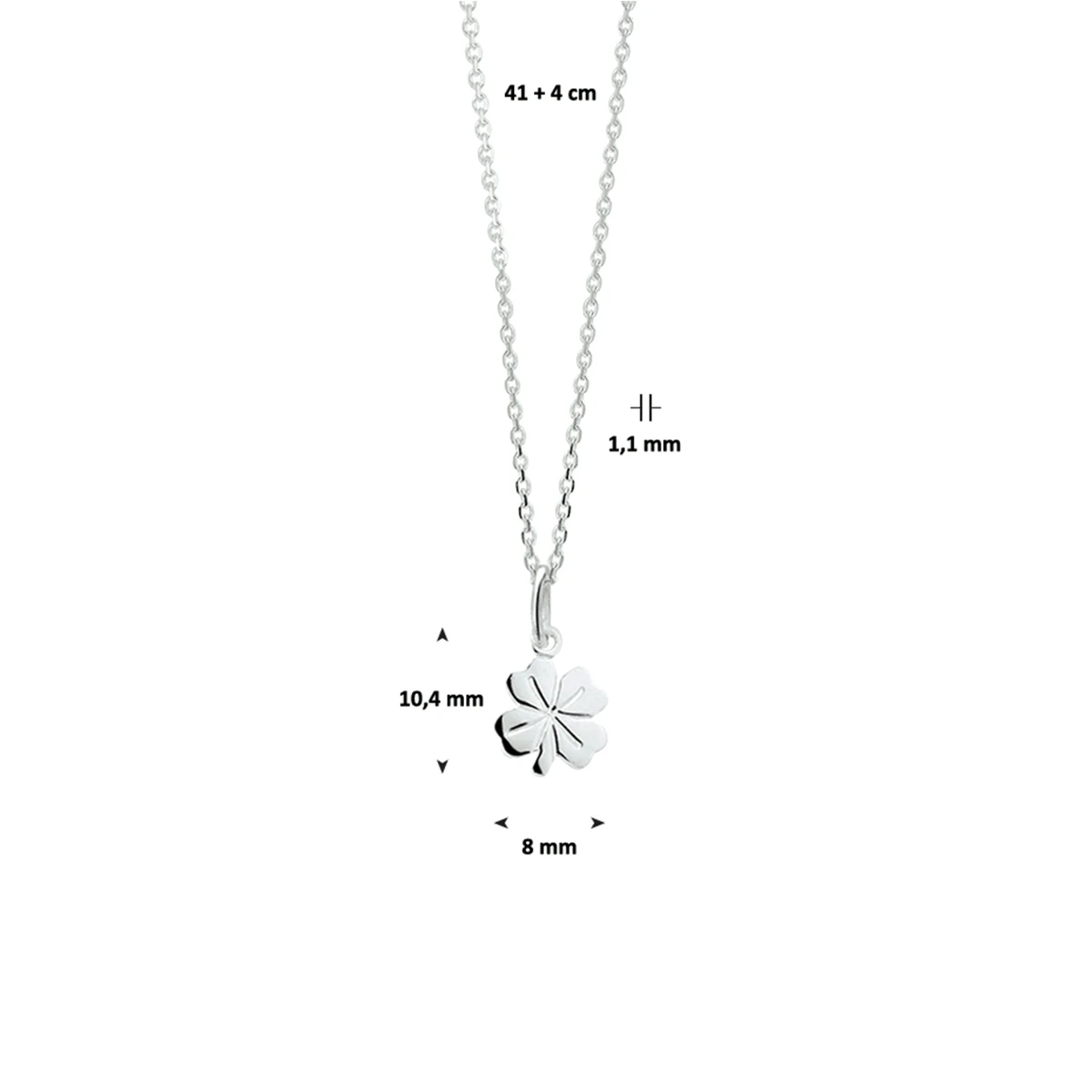 collier klavertje 41 + 4 cm zilver wit