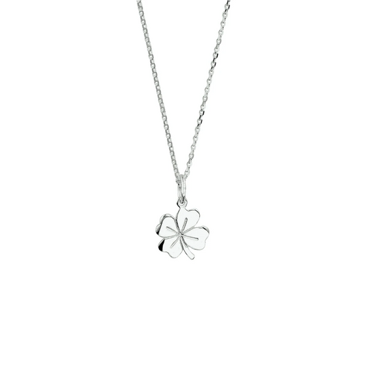 collier klavertje 41 + 4 cm zilver wit