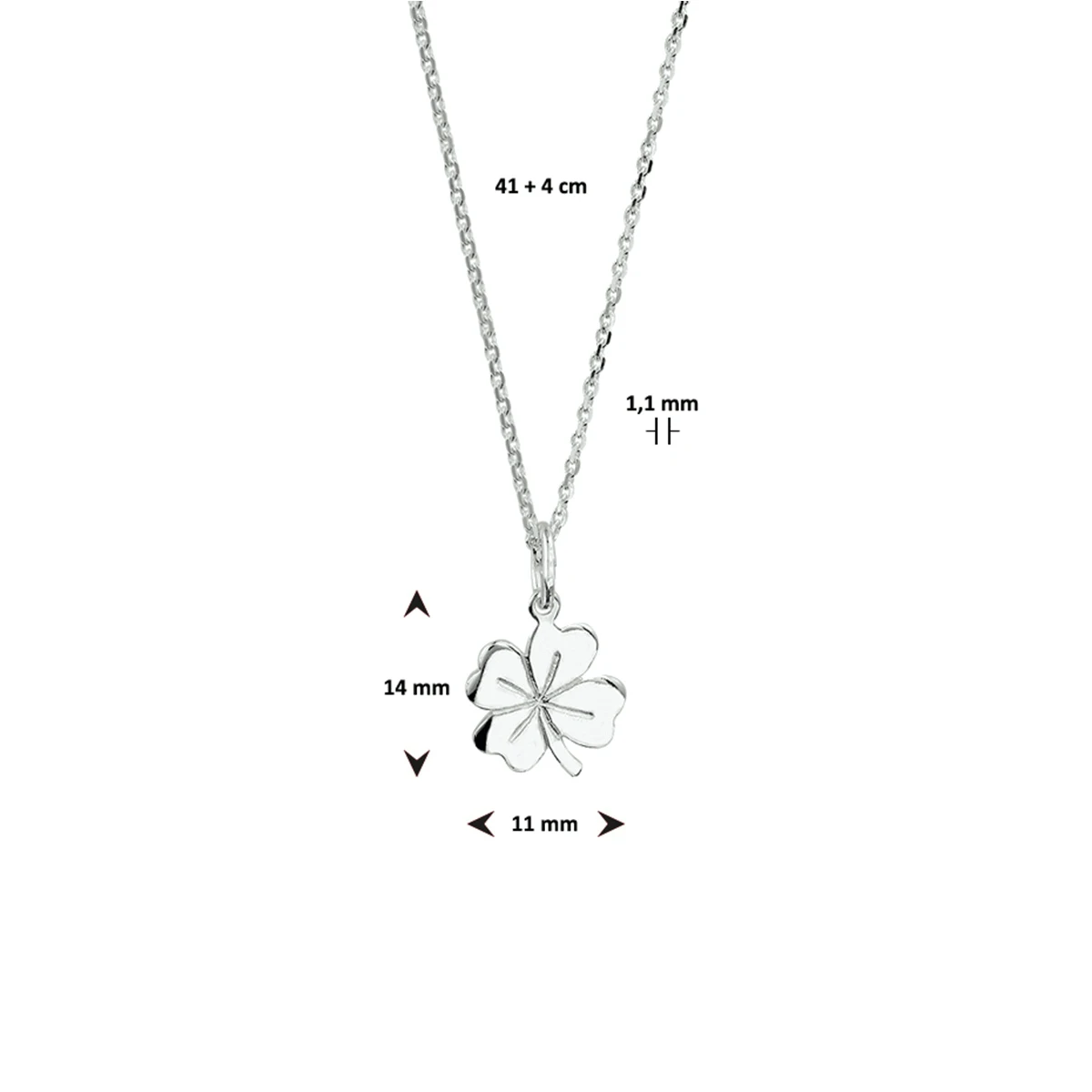collier klavertje 41 + 4 cm zilver wit
