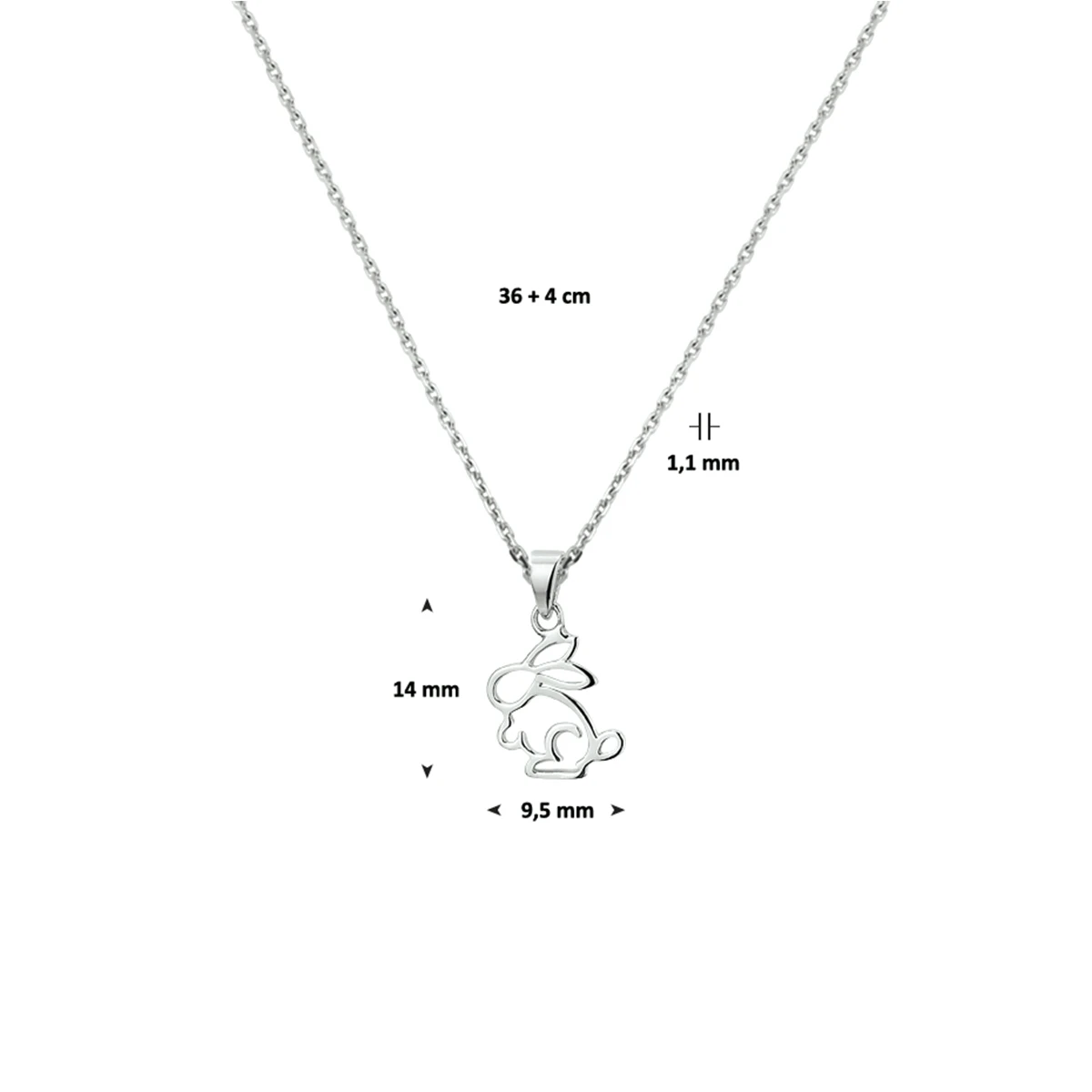 collier konijn 36 + 4 cm zilver gerhodineerd