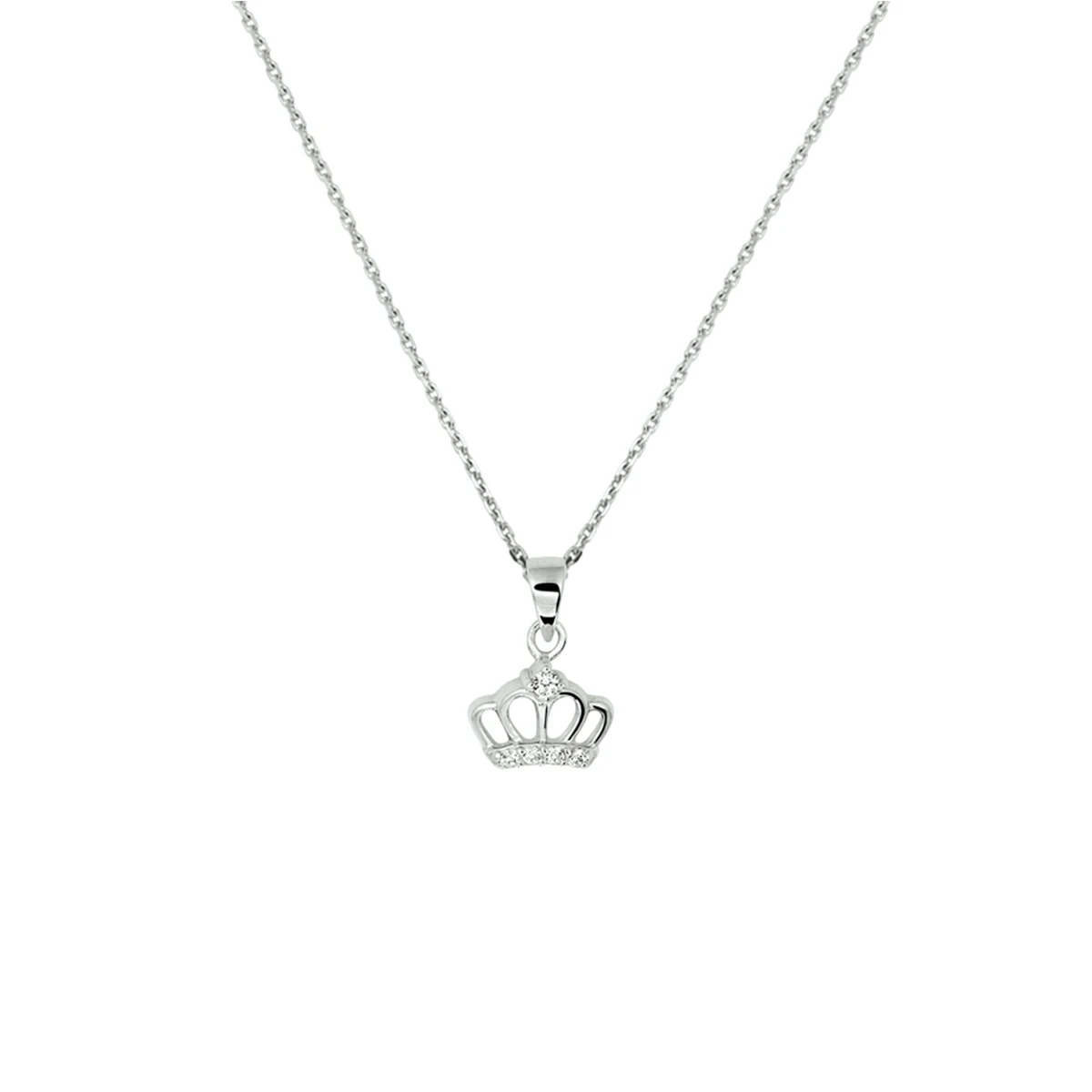 collier kroon zirkonia 36 + 4 cm zilver gerhodineerd