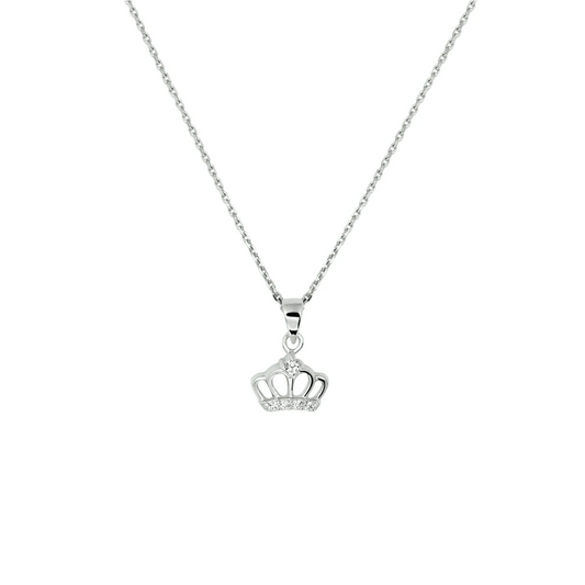 collier kroon zirkonia 36 + 4 cm zilver gerhodineerd