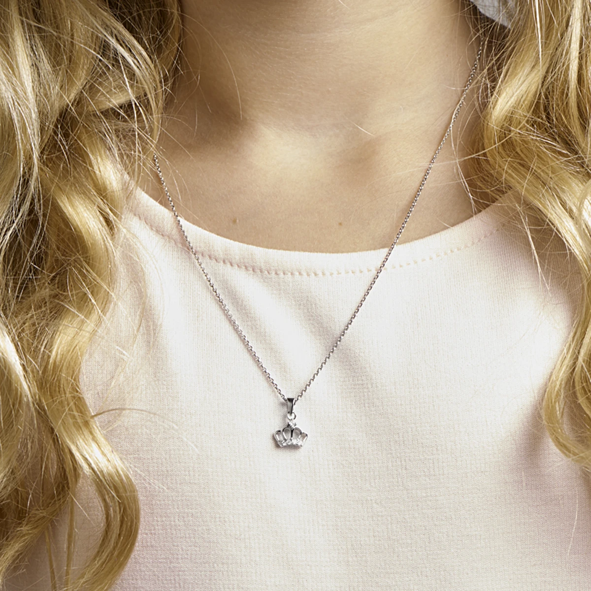 collier kroon zirkonia 36 + 4 cm zilver gerhodineerd