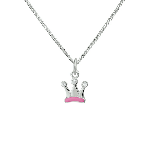 collier kroon zirkonia emaille 36 + 4 cm zilver gerhodineerd