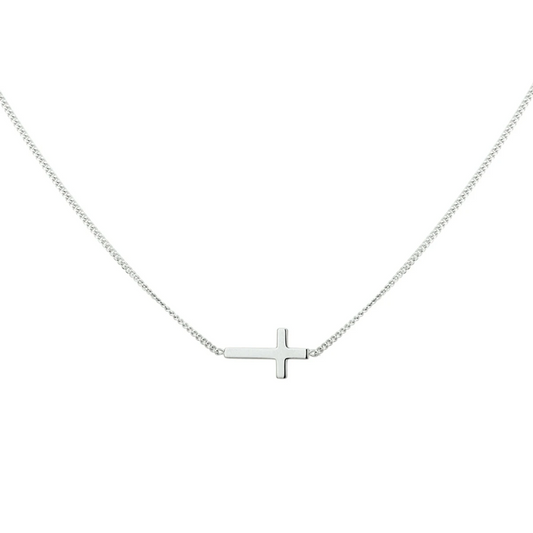 collier kruis 40 + 5 cm zilver gerhodineerd