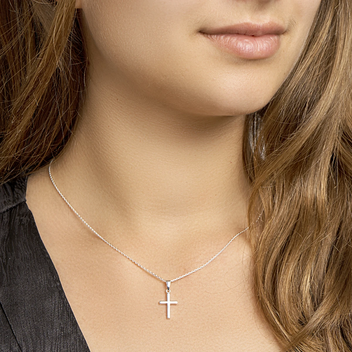 collier kruis 41 + 4 cm zilver wit