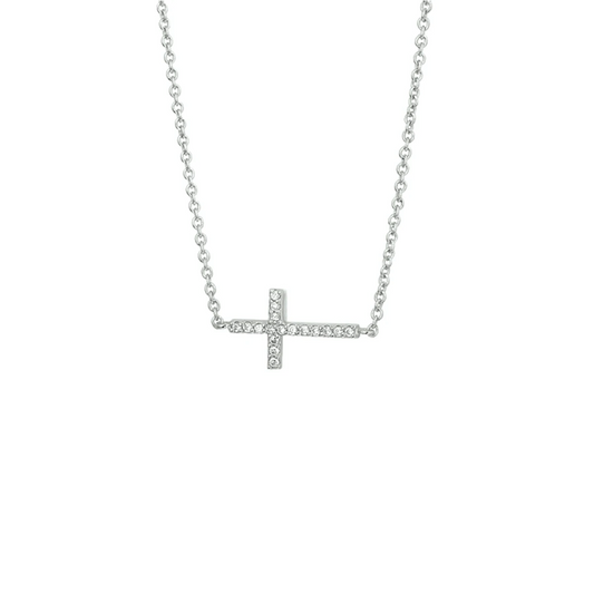 collier kruis zirkonia 41 + 4 cm zilver gerhodineerd