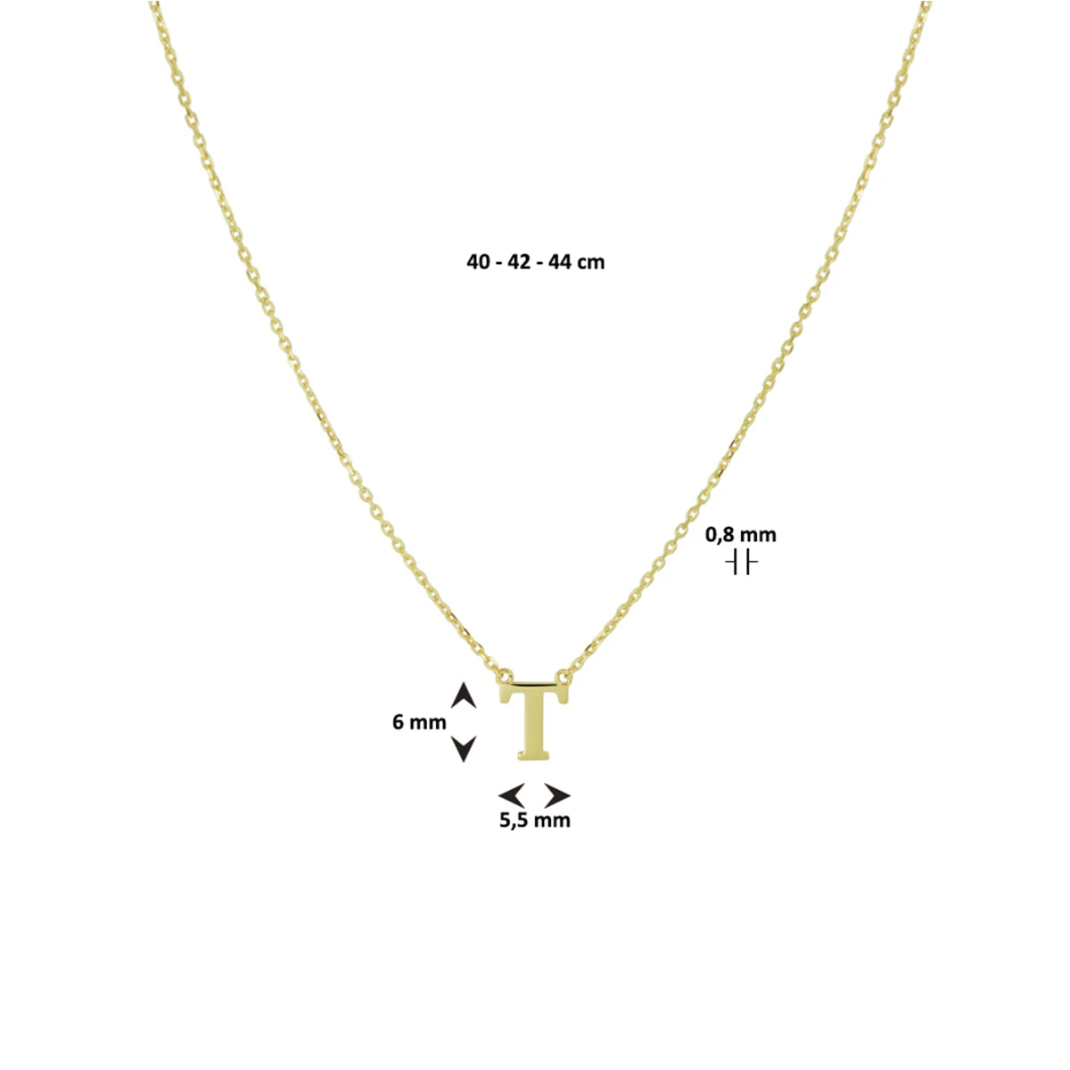 collier letter 40 - 42 - 44 cm 14K geelgoud
