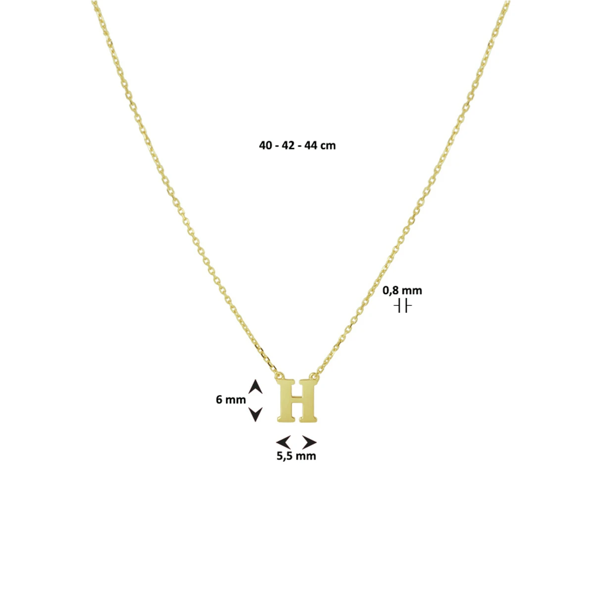 collier letter 40 - 42 - 44 cm 14K geelgoud