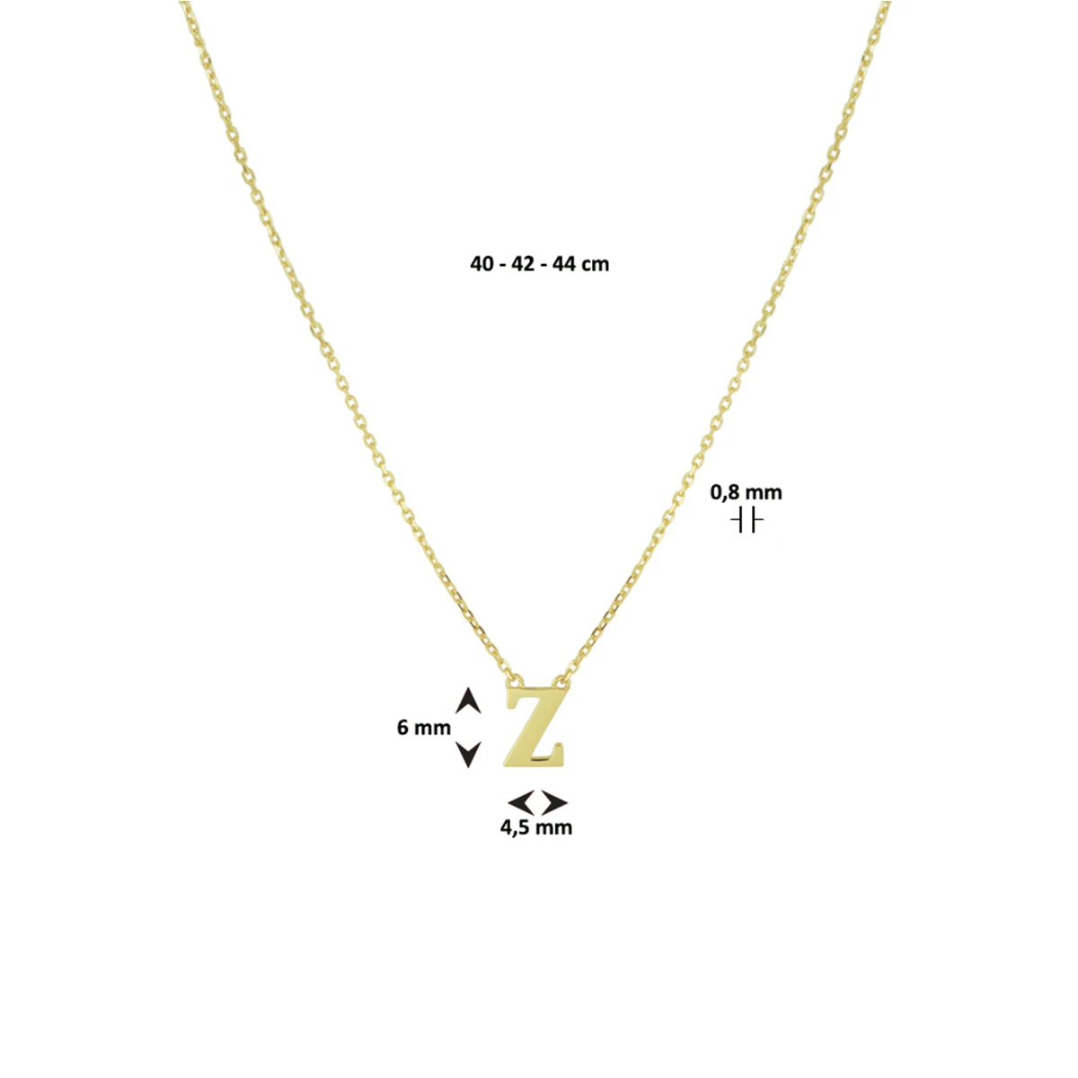 collier letter 40 - 42 - 44 cm 14K geelgoud