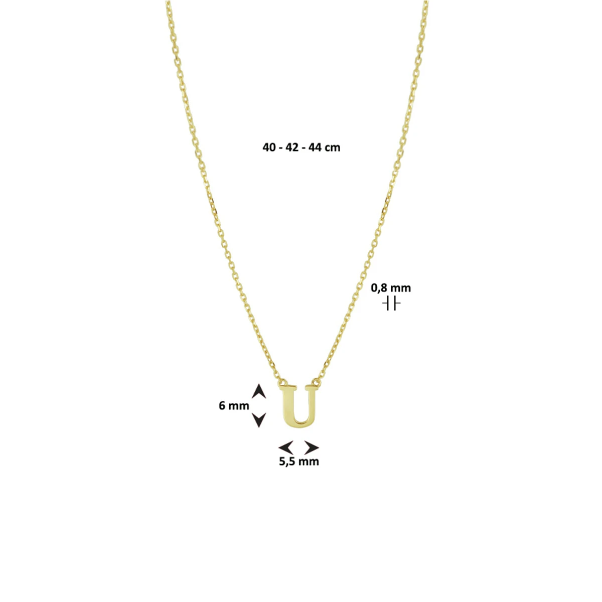 collier letter 40 - 42 - 44 cm 14K geelgoud