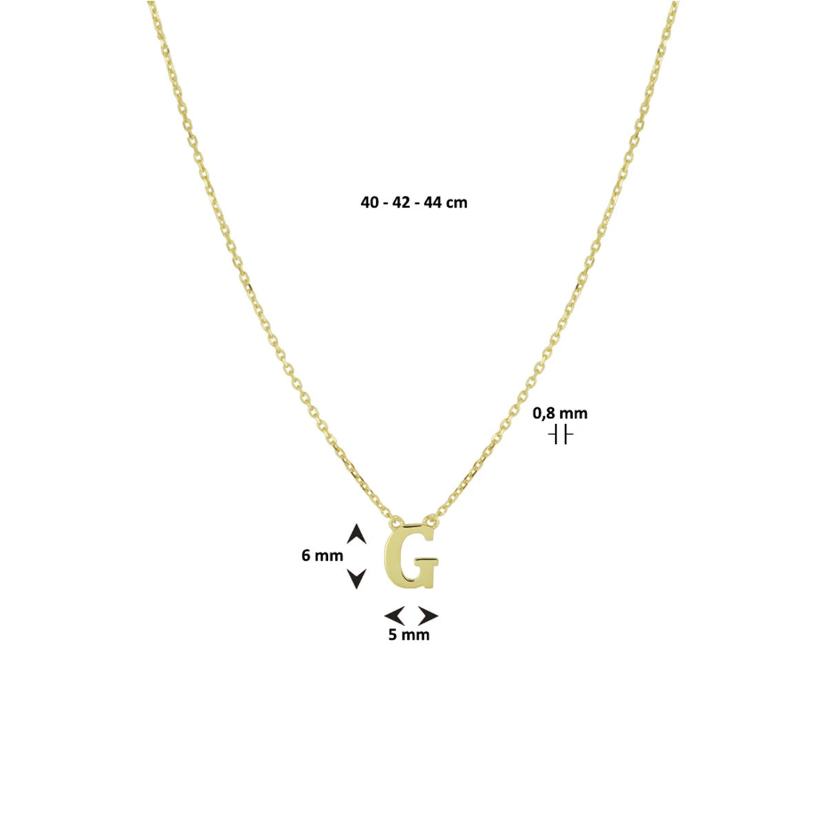 collier letter 40 - 42 - 44 cm 14K geelgoud