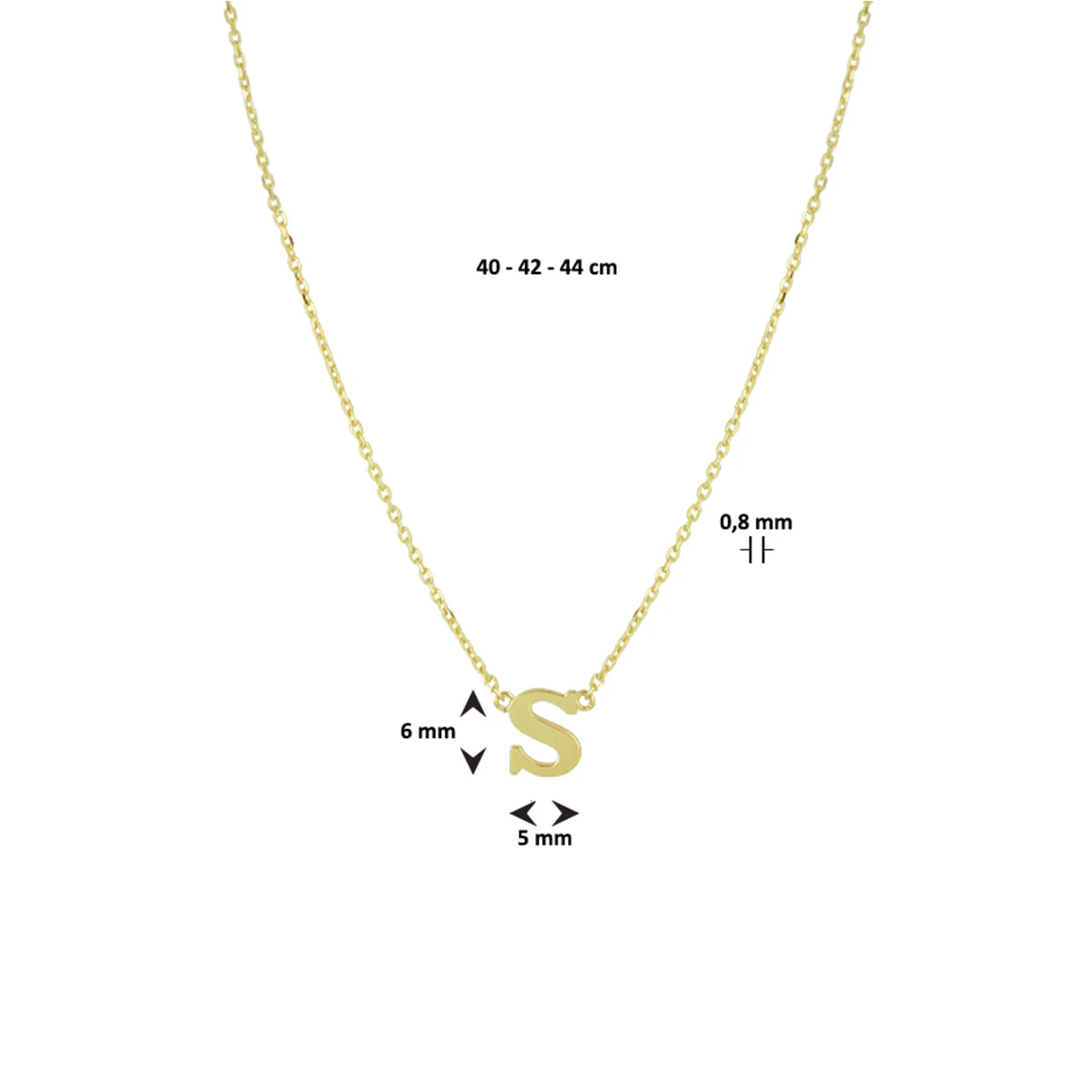 collier letter 40 - 42 - 44 cm 14K geelgoud