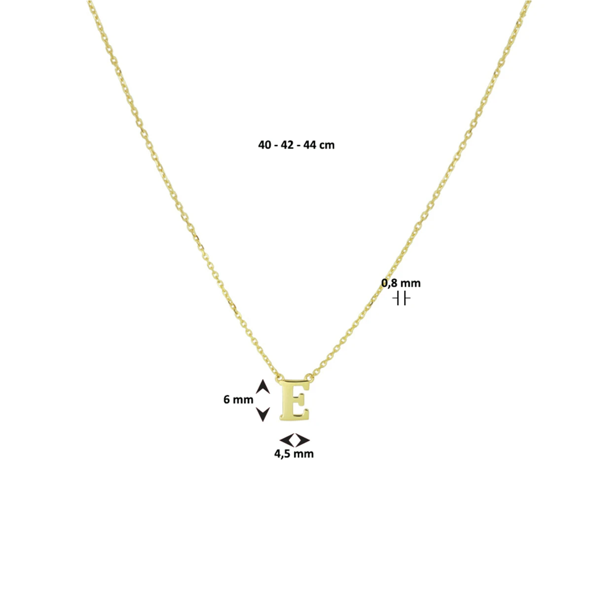 collier letter 40 - 42 - 44 cm 14K geelgoud