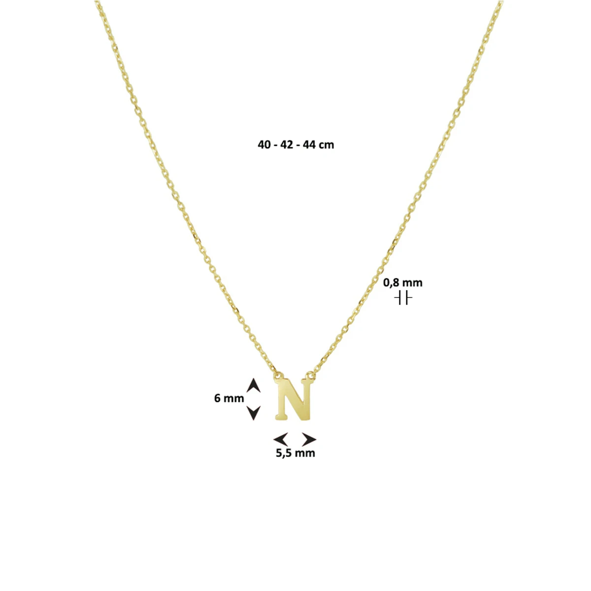 collier letter 40 - 42 - 44 cm 14K geelgoud