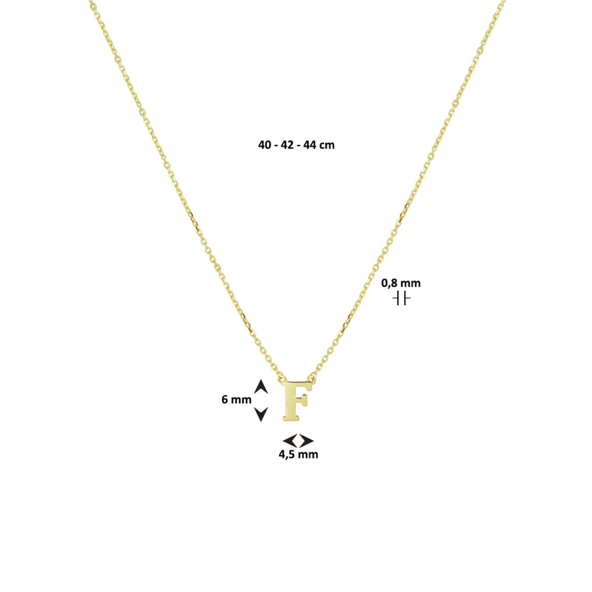 collier letter 40 - 42 - 44 cm 14K geelgoud