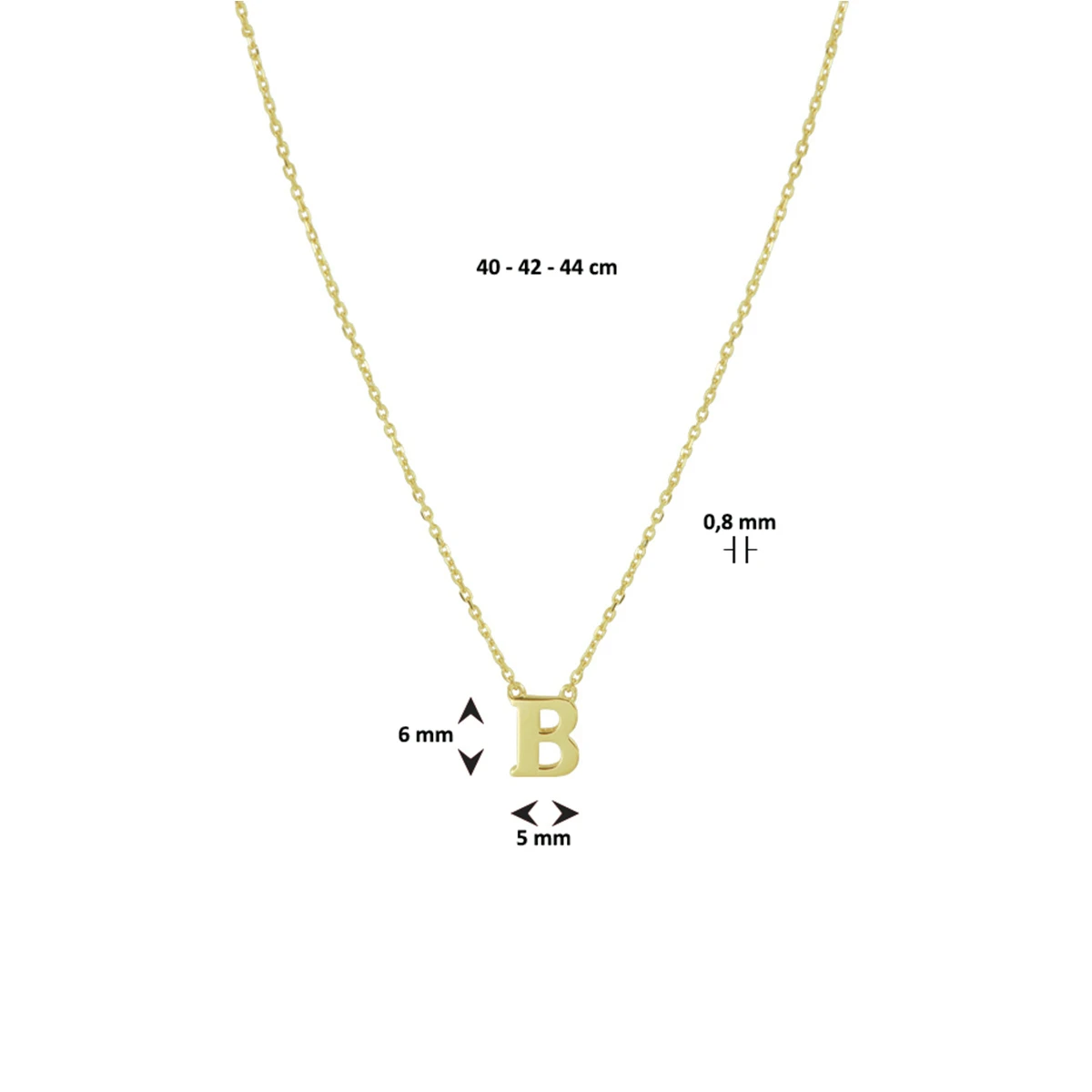 collier letter 40 - 42 - 44 cm 14K geelgoud