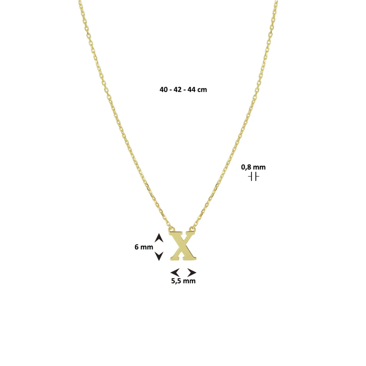 collier letter 40 - 42 - 44 cm 14K geelgoud