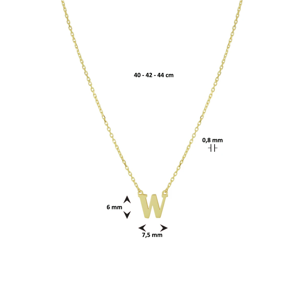 collier letter 40 - 42 - 44 cm 14K geelgoud