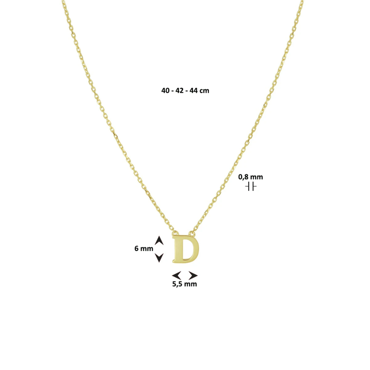 collier letter 40 - 42 - 44 cm 14K geelgoud