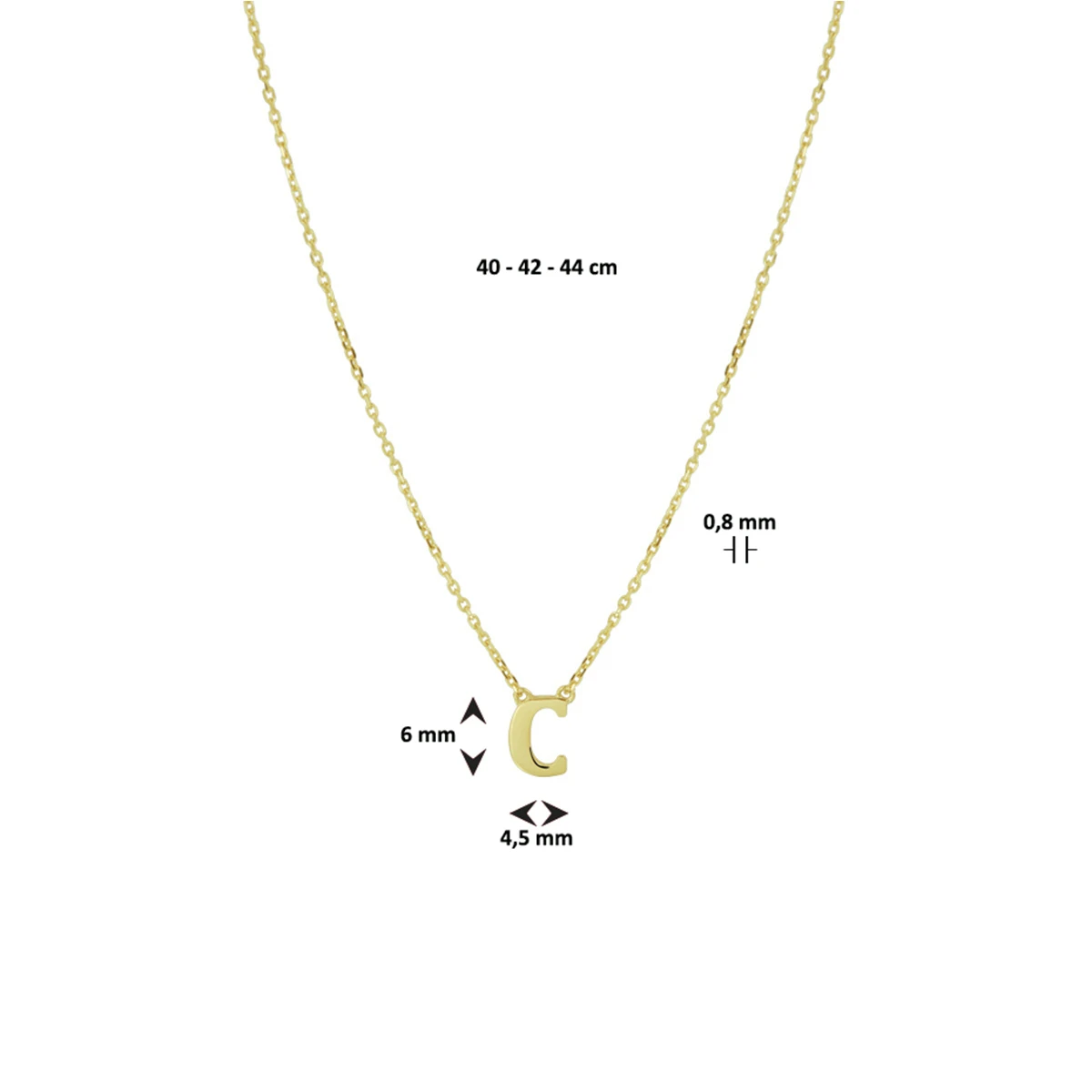 collier letter 40 - 42 - 44 cm 14K geelgoud
