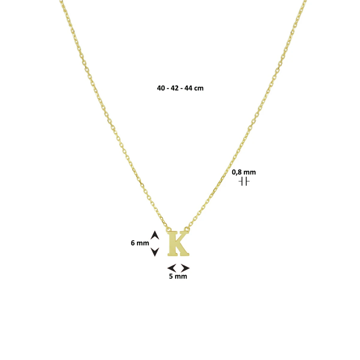 collier letter 40 - 42 - 44 cm 14K geelgoud