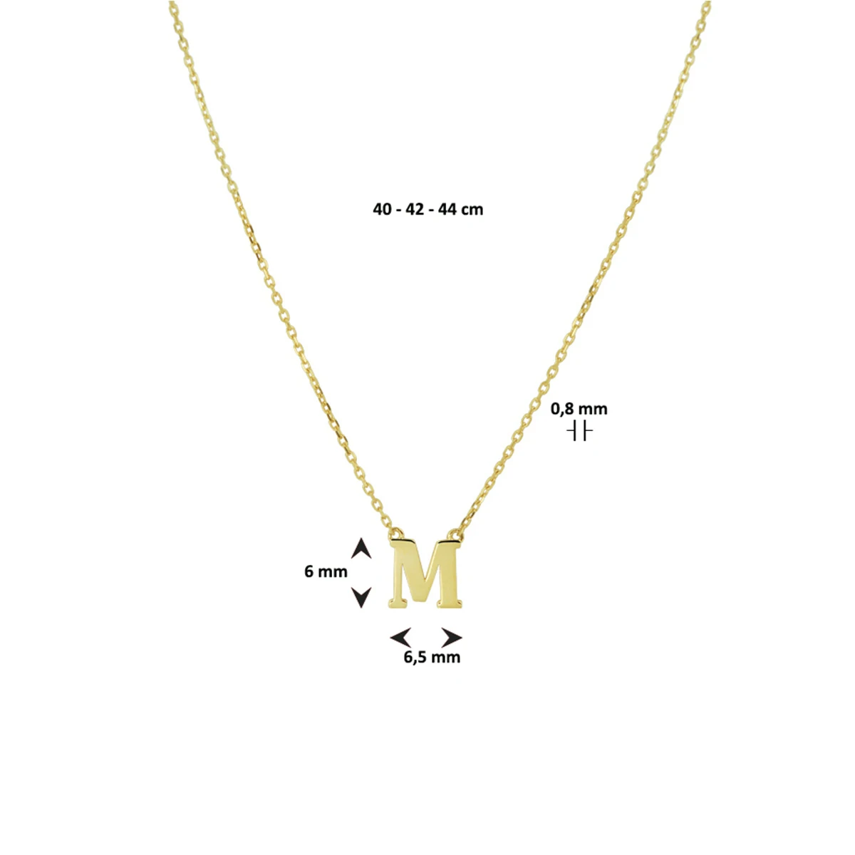 collier letter 40 - 42 - 44 cm 14K geelgoud