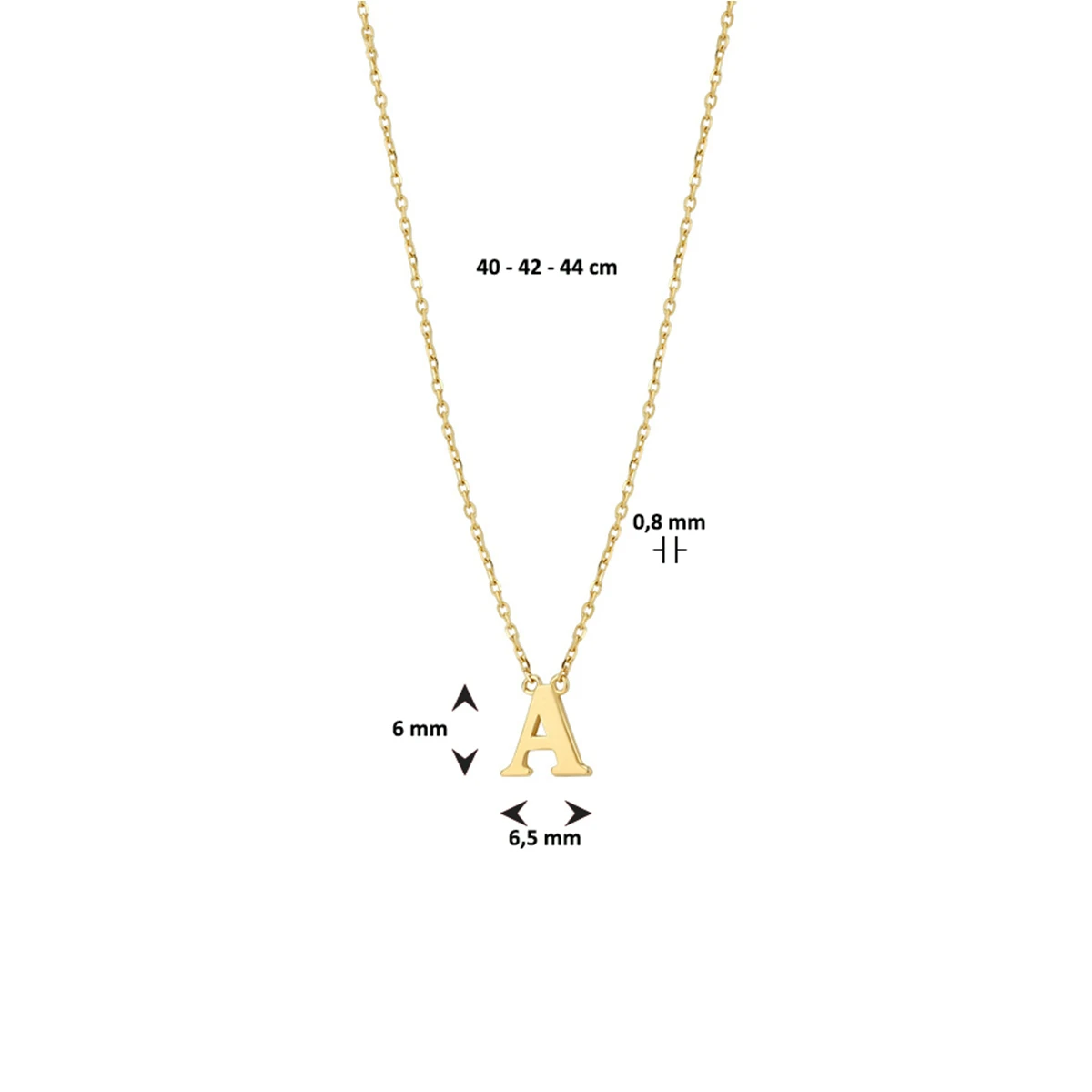 collier letter 40 - 42 - 44 cm 14K geelgoud