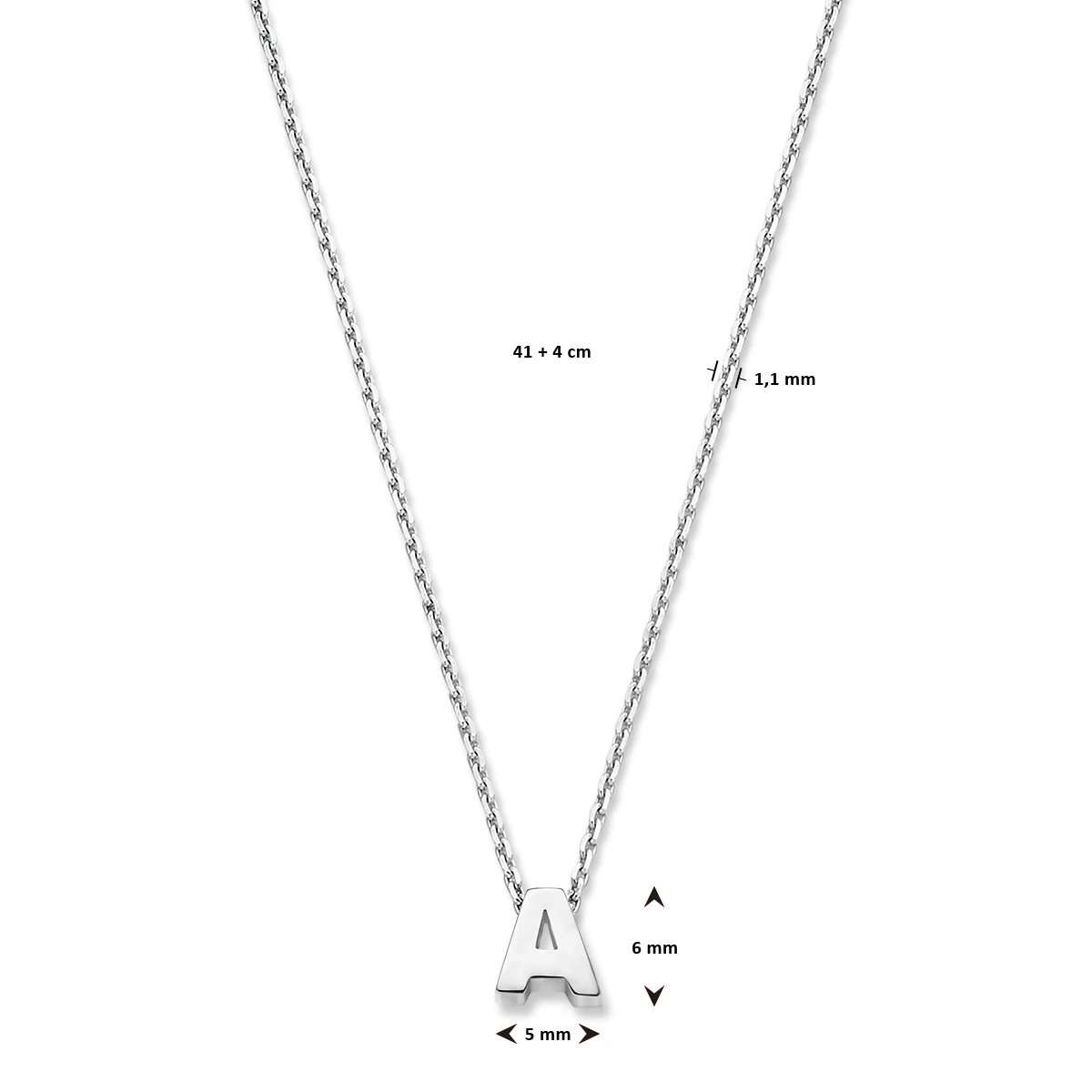 collier letter zilver gerhodineerd