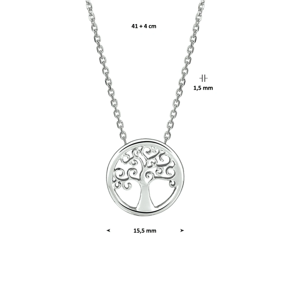 collier levensboom 41 + 4 cm zilver gerhodineerd