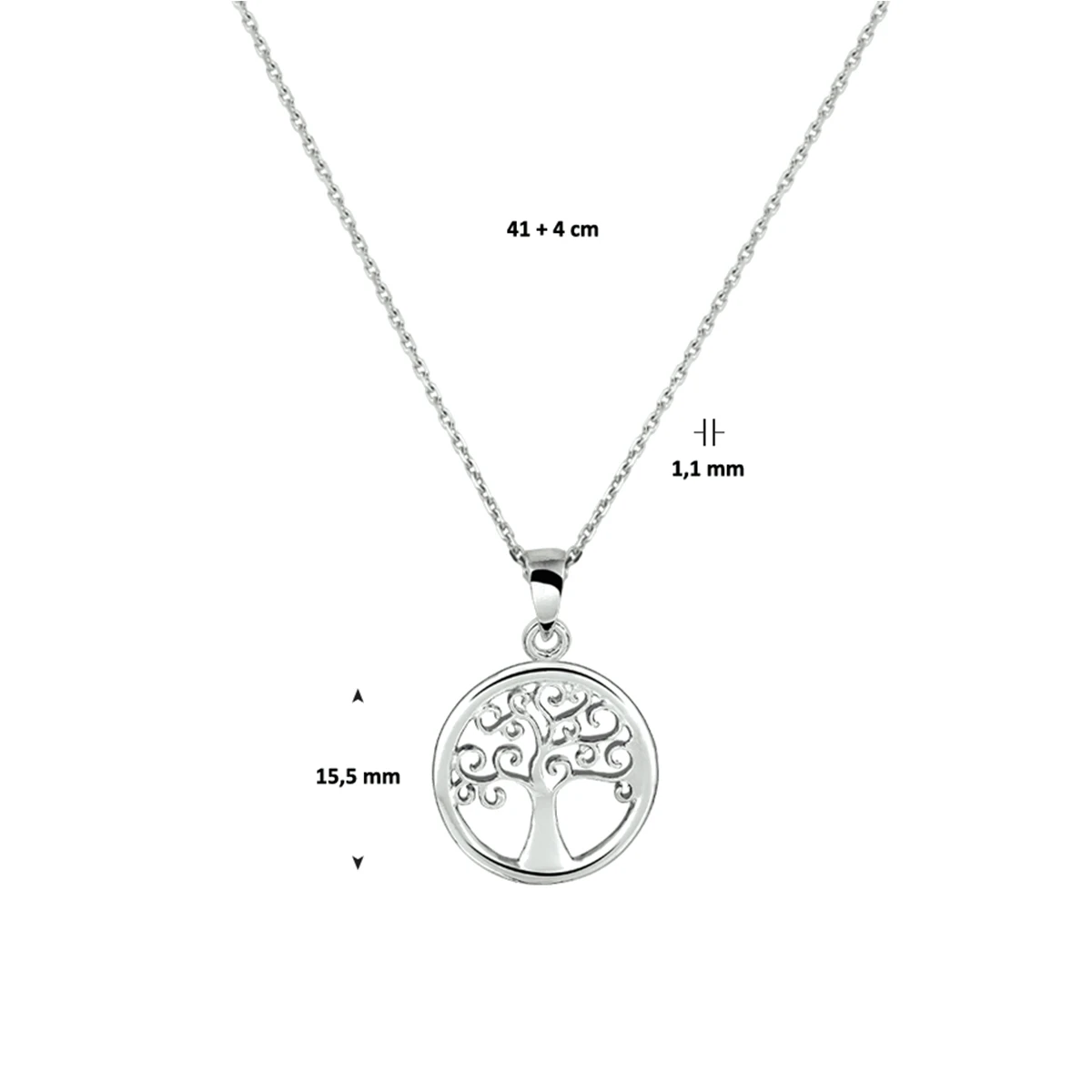 collier levensboom 41 + 4 cm zilver gerhodineerd