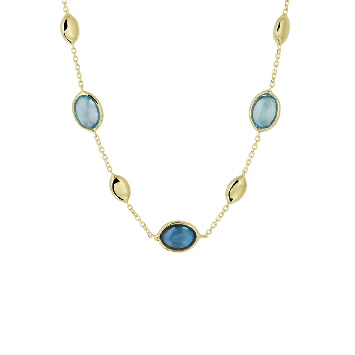 collier london blue en blauw topaas 7 mm 41 - 43 - 45 cm 14K geelgoud