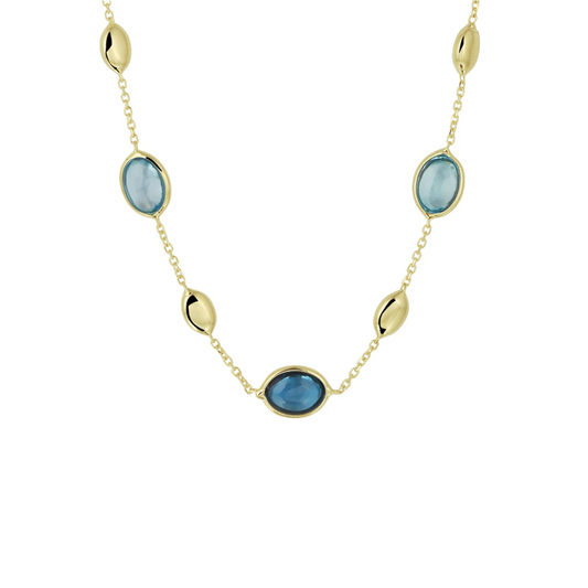 collier london blue en blauw topaas 7 mm 41 - 43 - 45 cm 14K geelgoud