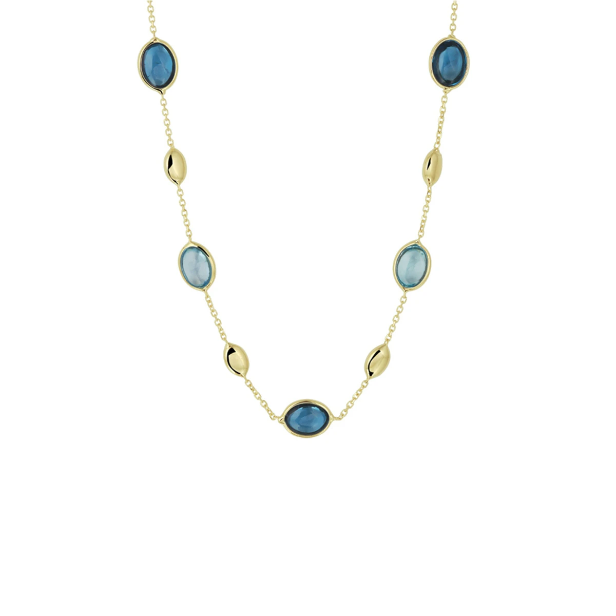 collier london blue en blauw topaas 7 mm 41 - 43 - 45 cm 14K geelgoud