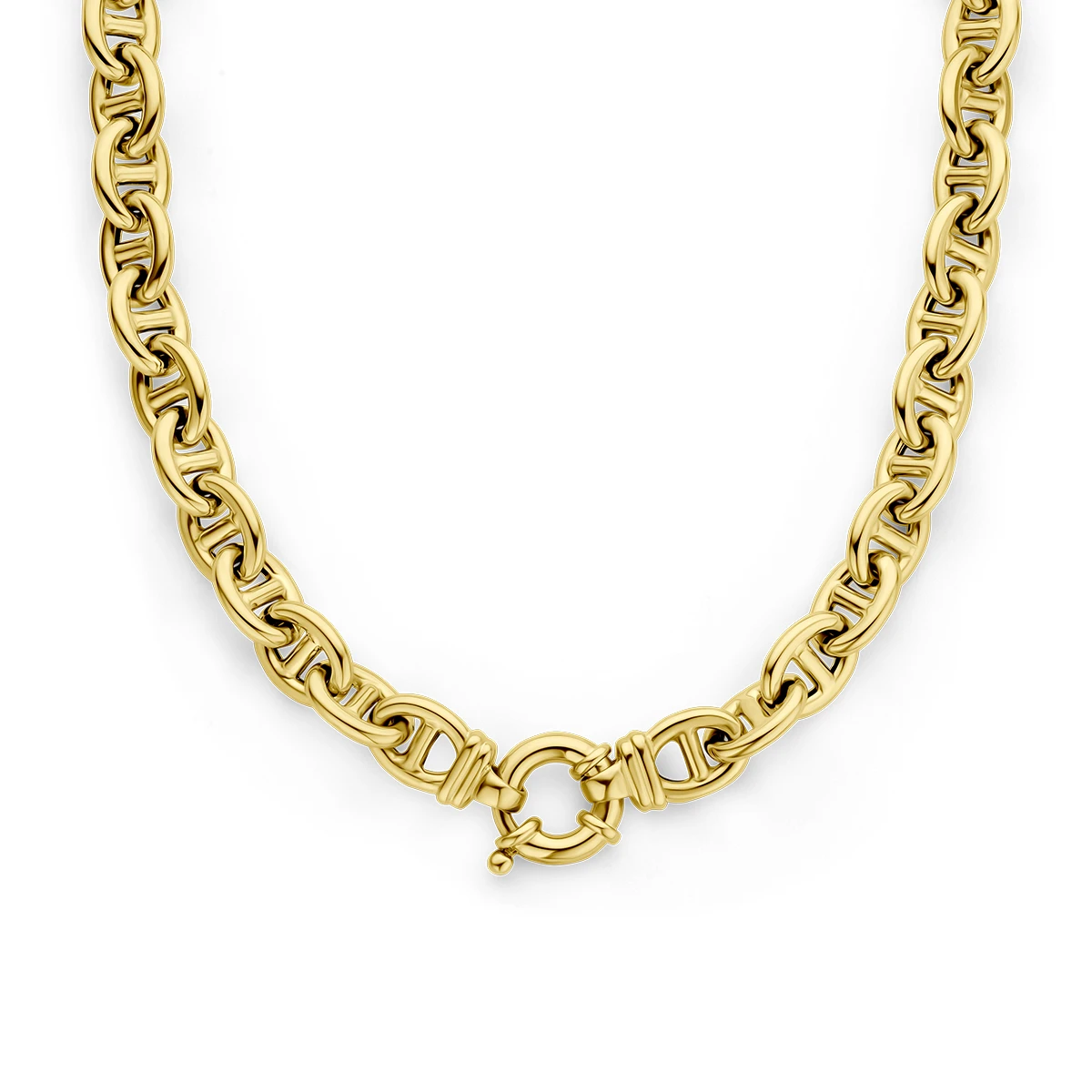 collier marine 10 mm 45 cm met groot springslot 14K geelgoud