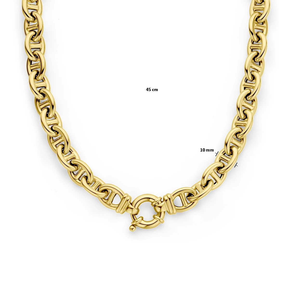 collier marine 10 mm 45 cm met groot springslot 14K geelgoud