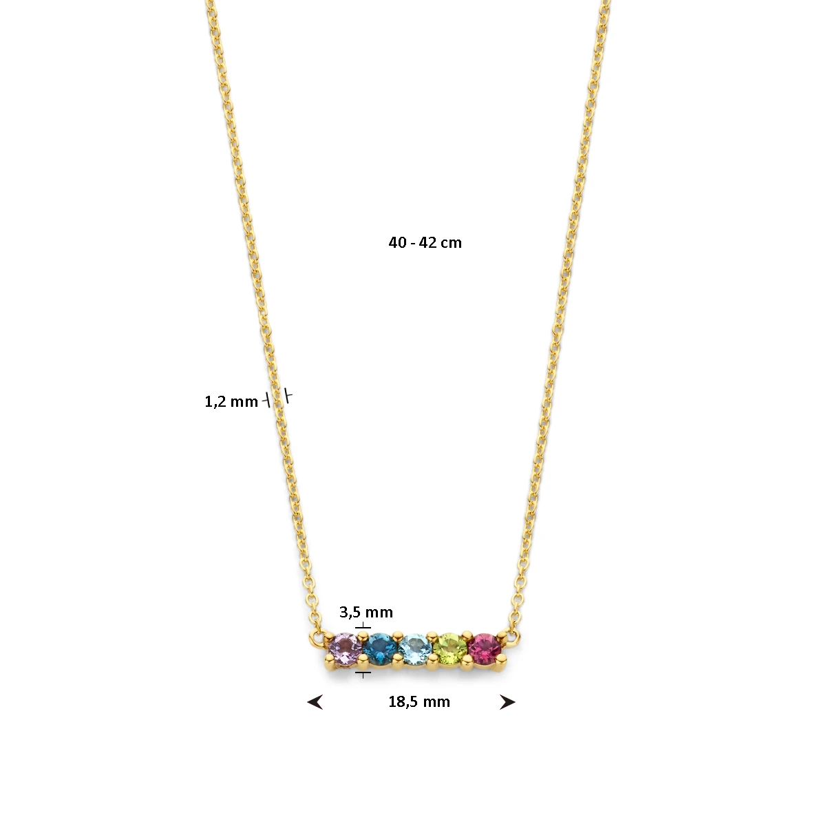 collier natuurlijke kleurstenen 1,2 mm 40 - 42 cm 14K geelgoud