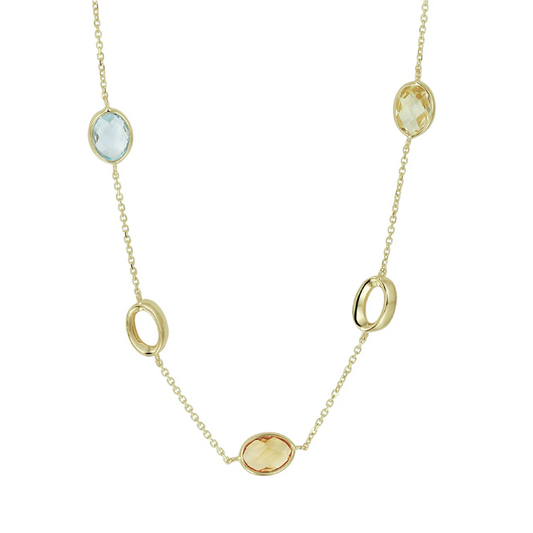 collier natuurlijke kleurstenen 42 - 45 cm 14K geelgoud