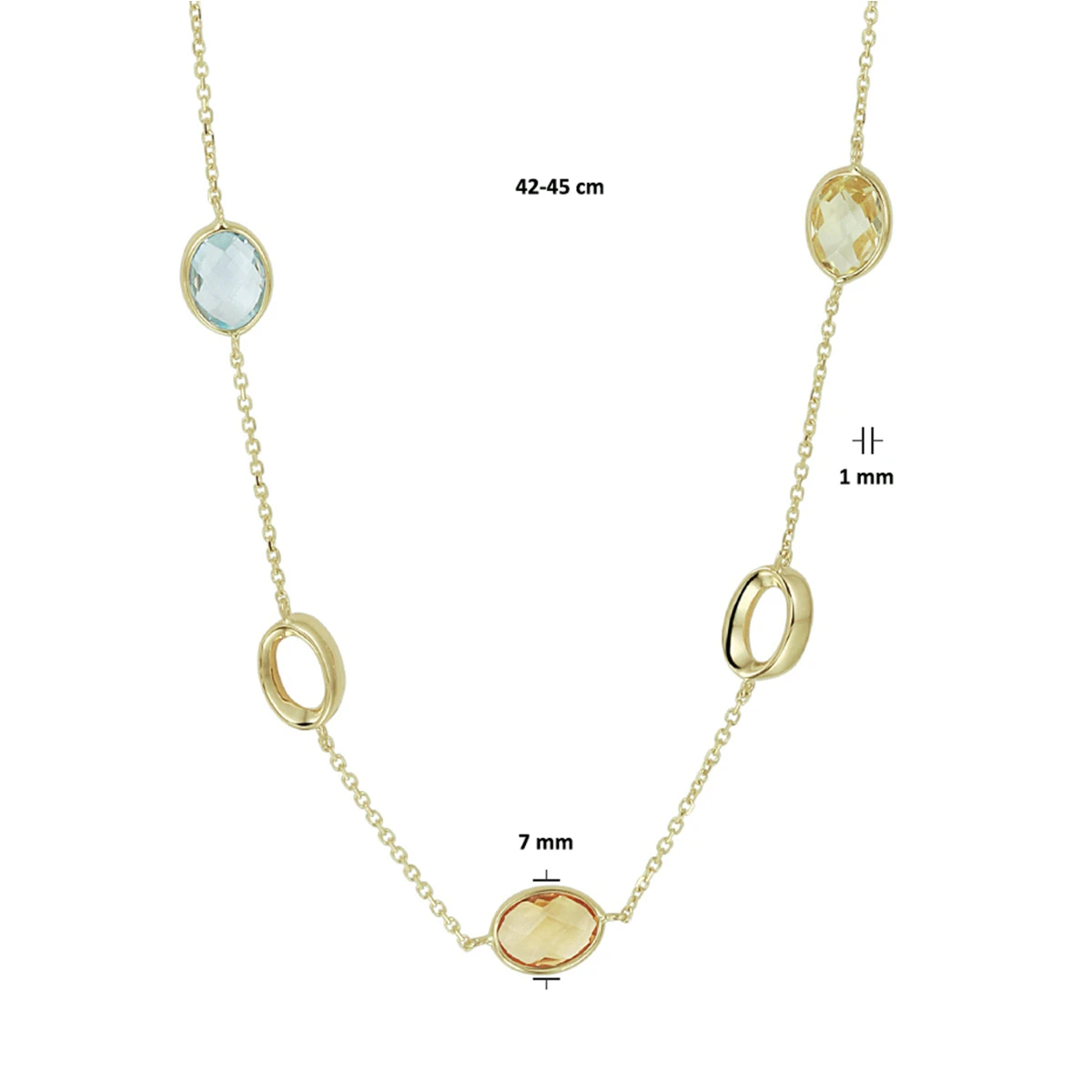 collier natuurlijke kleurstenen 42 - 45 cm 14K geelgoud