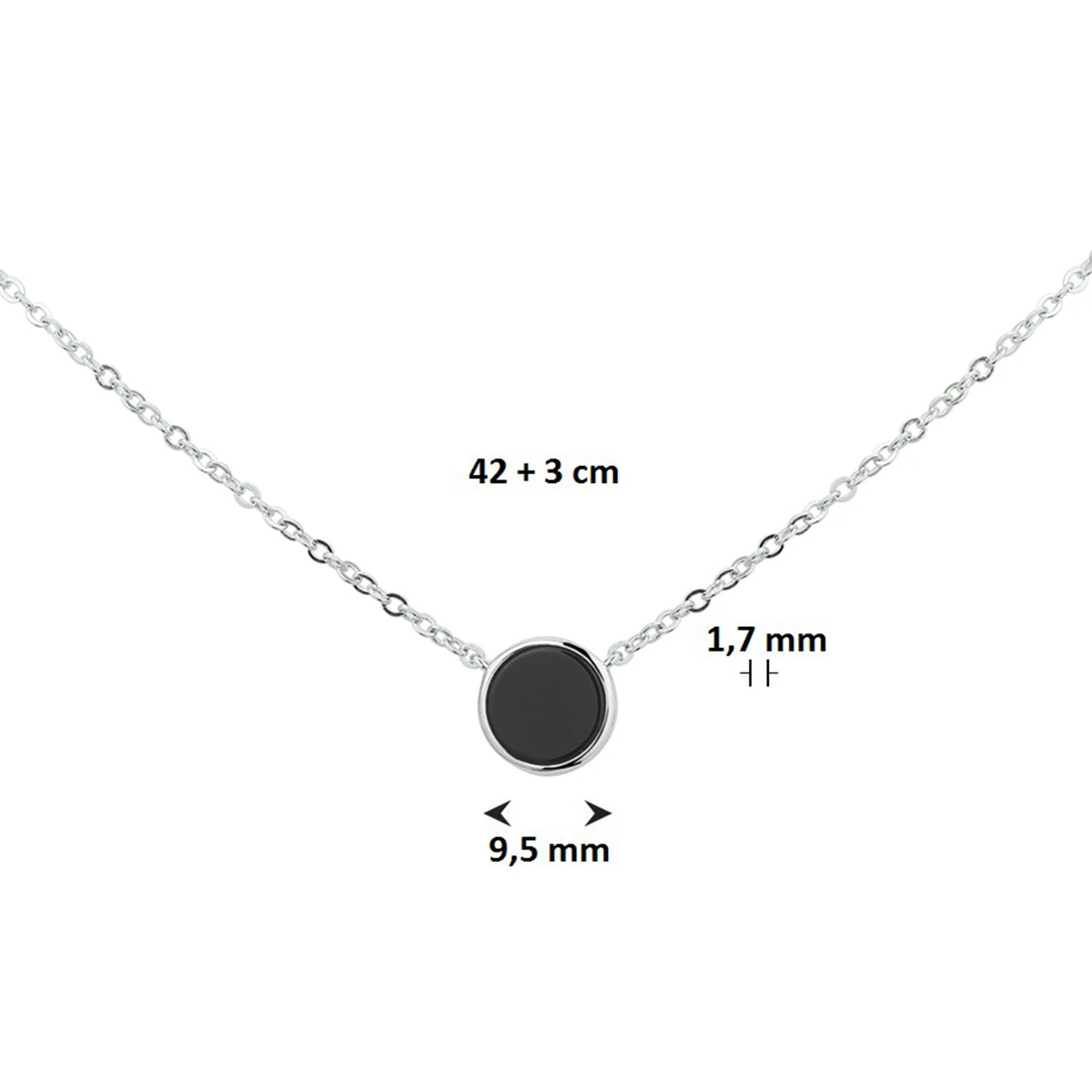collier onyx 42 + 3 cm zilver gerhodineerd