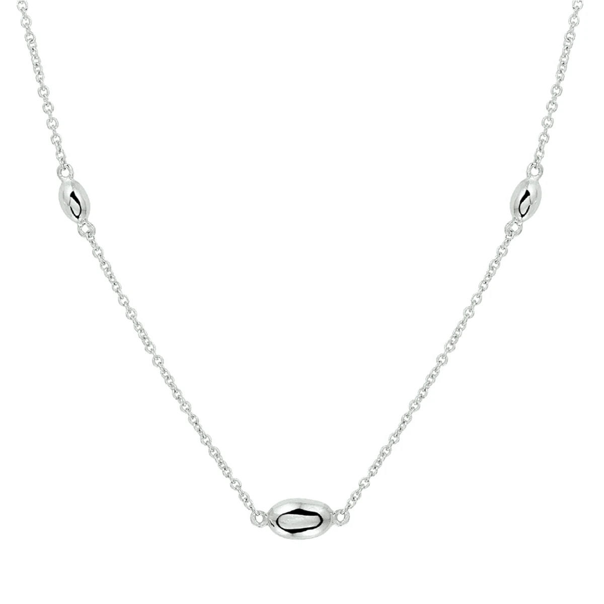 collier ovaaltjes 42 + 3 cm zilver gerhodineerd