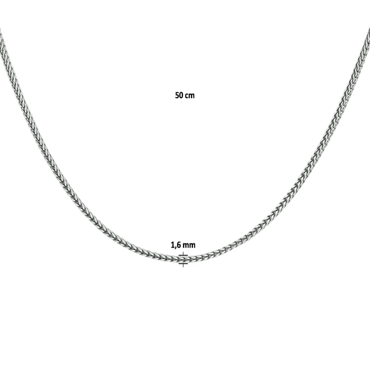 collier oxi vossestaart 1,6 mm zilver geoxideerd