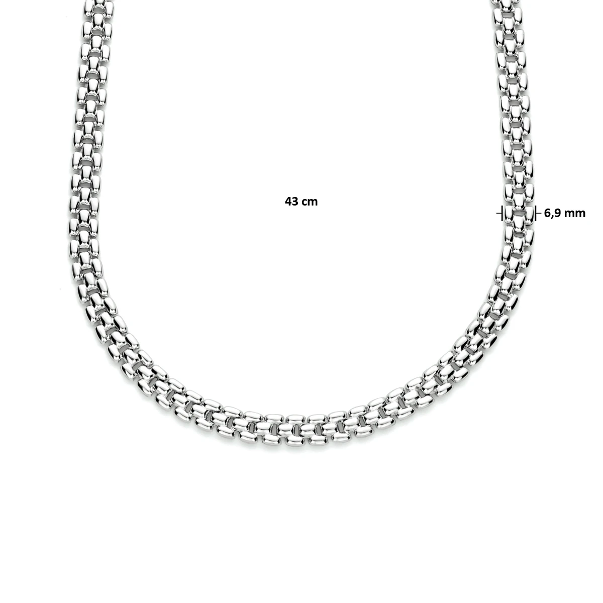 collier panter 6,9 mm 43 cm zilver gerhodineerd